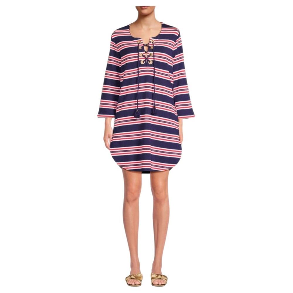 << La Blanca Sailor Striped Tie Neck Cover Up Tunic in Indigo – Sz Med
